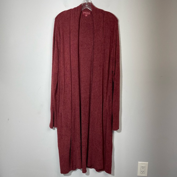 Barefoot Dreams CozyChic Lite Catalina Cardi Sweater Garnet Red Cardigan Duster - Picture 6 of 16